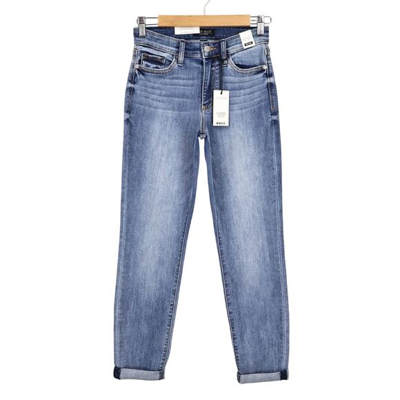 NWT Judy Blue Mid-Rise Cuffed Stretch Slim Denim Jeans Medium Wash Size 1/25 - Picture 1 of 10